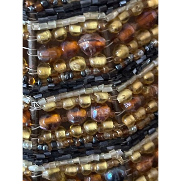 Beaded Small Lamp Shade Brown Gold Jar Candle 4.25" Tall Hole for sitting 2" - Picture 2 of 4